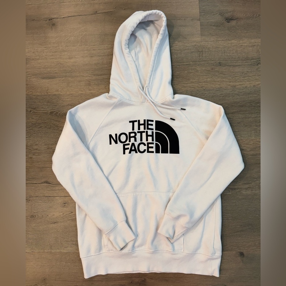 North Face Fleece White & Black Classic Pullover Hoodie Sweatshirt